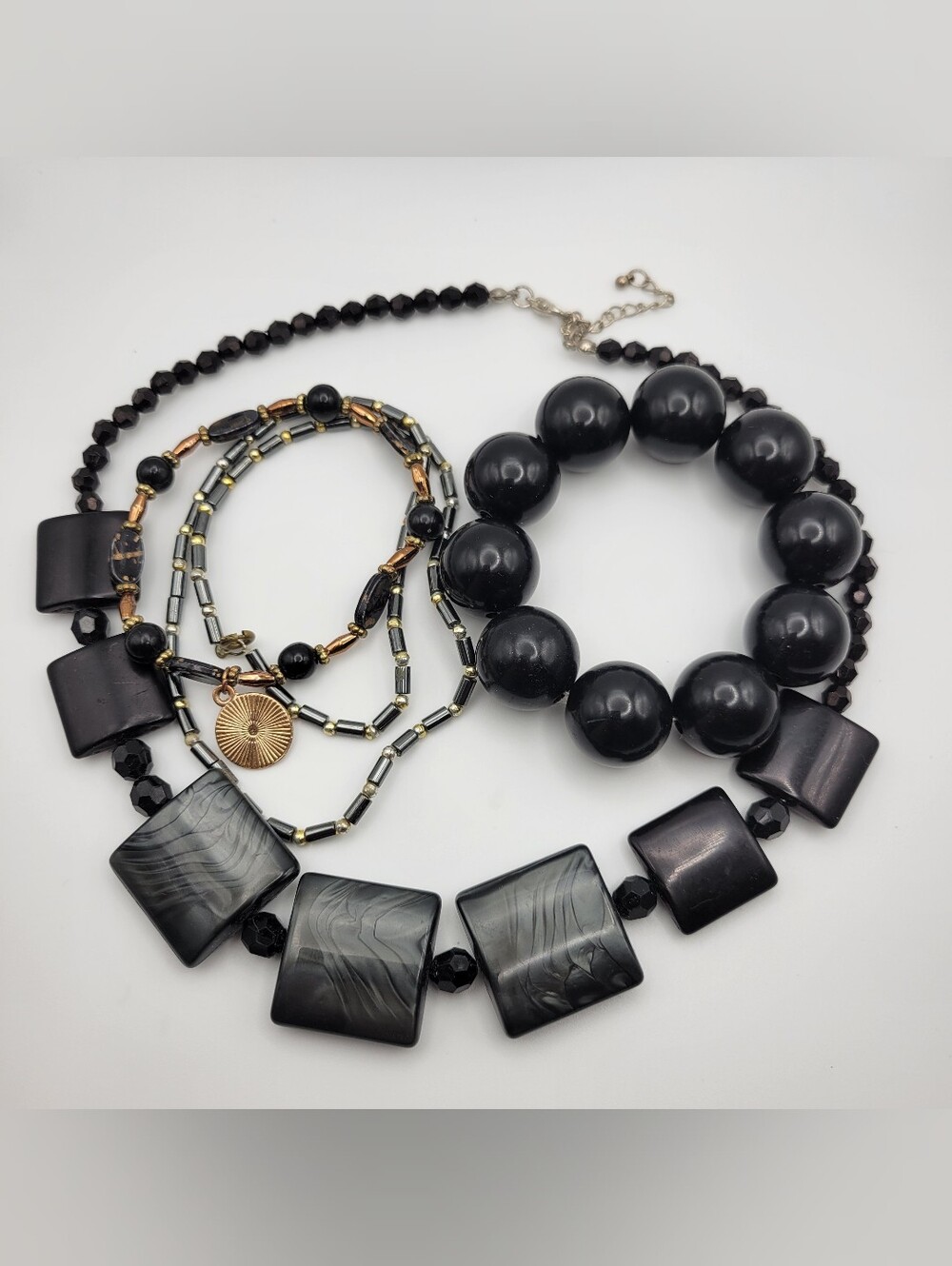 Black Beaded Statement Necklace and Bracelet Set